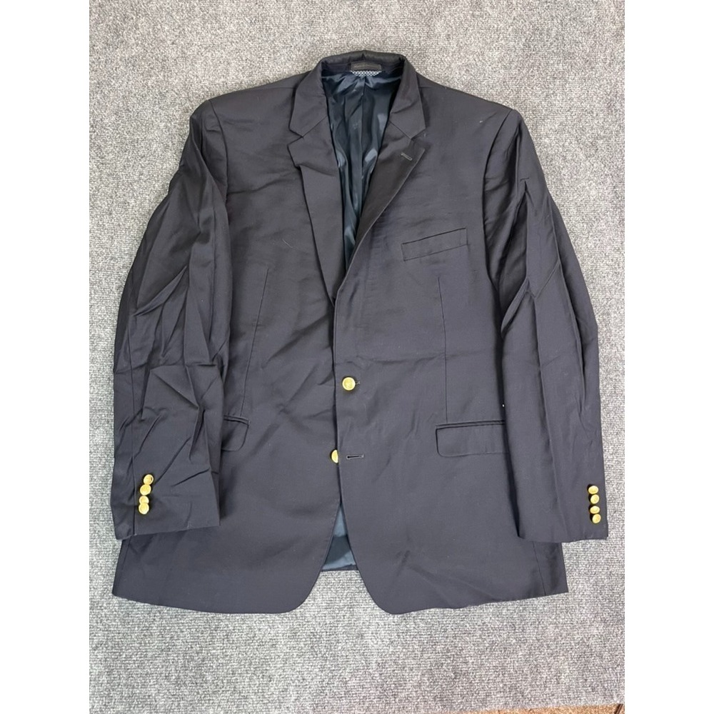 Lauren Ralph Lauren Navy Blue Blazer Naturel Stretch Gold Button Wool Size 46 L